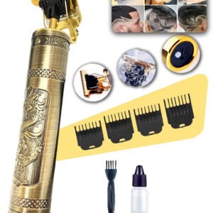 Máquina De Cortar Cabelo E Aparador De Barba Dr. Hank Dragão Dourado Lâmina T Profissional Sem Fio Recarregável Usb, 4 Pentes 1 Ao 4 Mm Motor Potente 127/220v