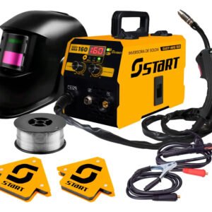 Máquina De Solda Inversora Mig 160a 3 Em 1 Tig Lift Start Com Máscara E Esquadros 12kg Amarelo 220v