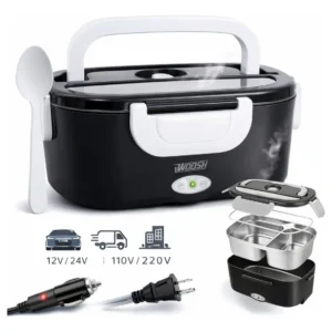 Marmita Elétrica Preta Bivolt Veicular Portátil 1.5L Woosh