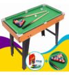Mesa De Bilhar Infantil Sinuca Mini Snooker Em Madeira Com Pé Brinquedo Jogo Com Bola E Taco + Jogo De Cartas Uno Verde