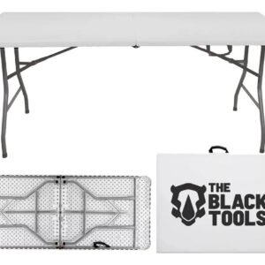 Mesa Dobrável Vira Maleta Com Alça Portátil 1.80m Para Camping Pesca Jardim Área Externa Tft1800 The Black Tools Branco
