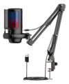 Microfone Condensador Gamer Live Led Rgb Braço Articulado Preto