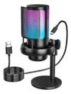 Microfone Condensador HELLFOX ME6S Preto USB-C RGB Monitoramento para Streamers e Gamers