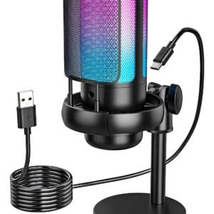 Microfone Condensador HELLFOX ME6S Preto USB-C RGB Monitoramento para Streamers e Gamers