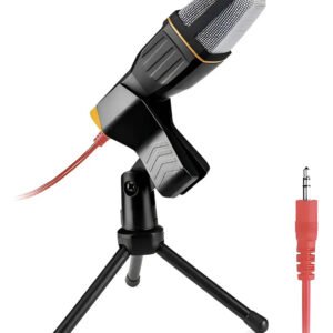 Microfone Condensador Omnidirecional Hellfox ON-917 Preto com pedestal