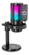 Microfone Gamer Condensador Profissional RGB Techstore Preto com iluminação LED