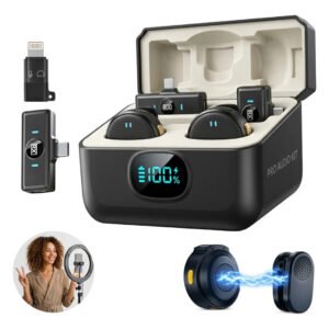 Microfone Lapela Redondo Sem Fio Duplo Imã Android E Iphone