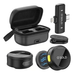 Microfone Lapela Sem Fio A’gold 2 Em 1 Anti Ruído Para Celular E Computador Preto