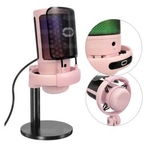 Microfone RGB Gamer Live USB Mt-1060r Tomate Profissional Cor Rosa