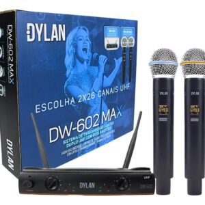 Microfone Sem Fio Profissional Duplo De Mão Dylan Dw-602 Max Cor Preto