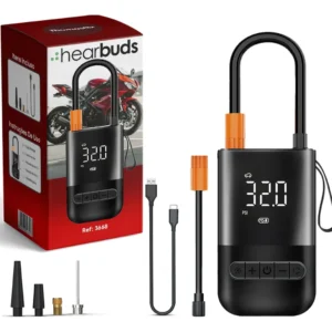 Mini Compressor de Ar Hearbuds Portátil PowerBank Digital Preto 150 PSI USB-C