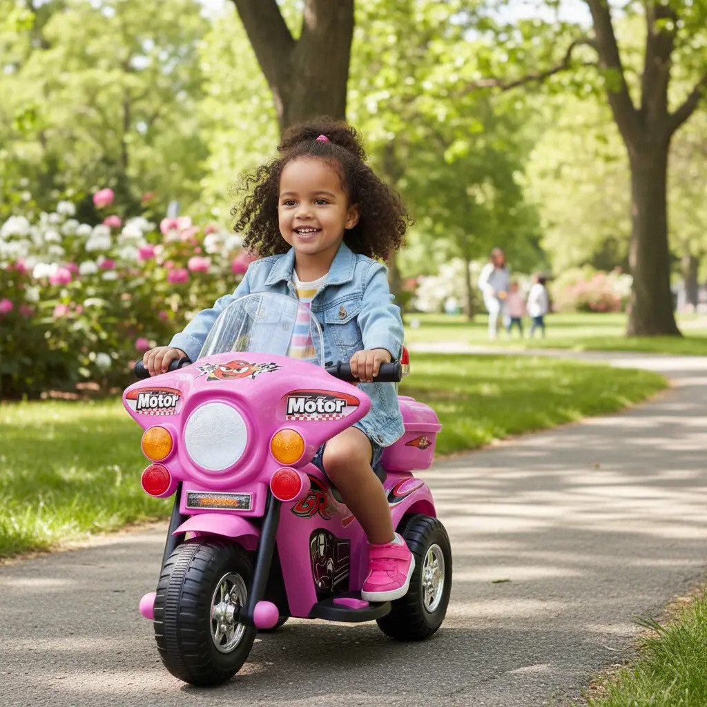 Mini Moto Elétrica Infantil 6v C/ Luz E Som Rosa Brinq Kids Policiais Mini Moto Elétrica Infantil 6v C/ Luz E Som Rosa Brinq Kids Policiais