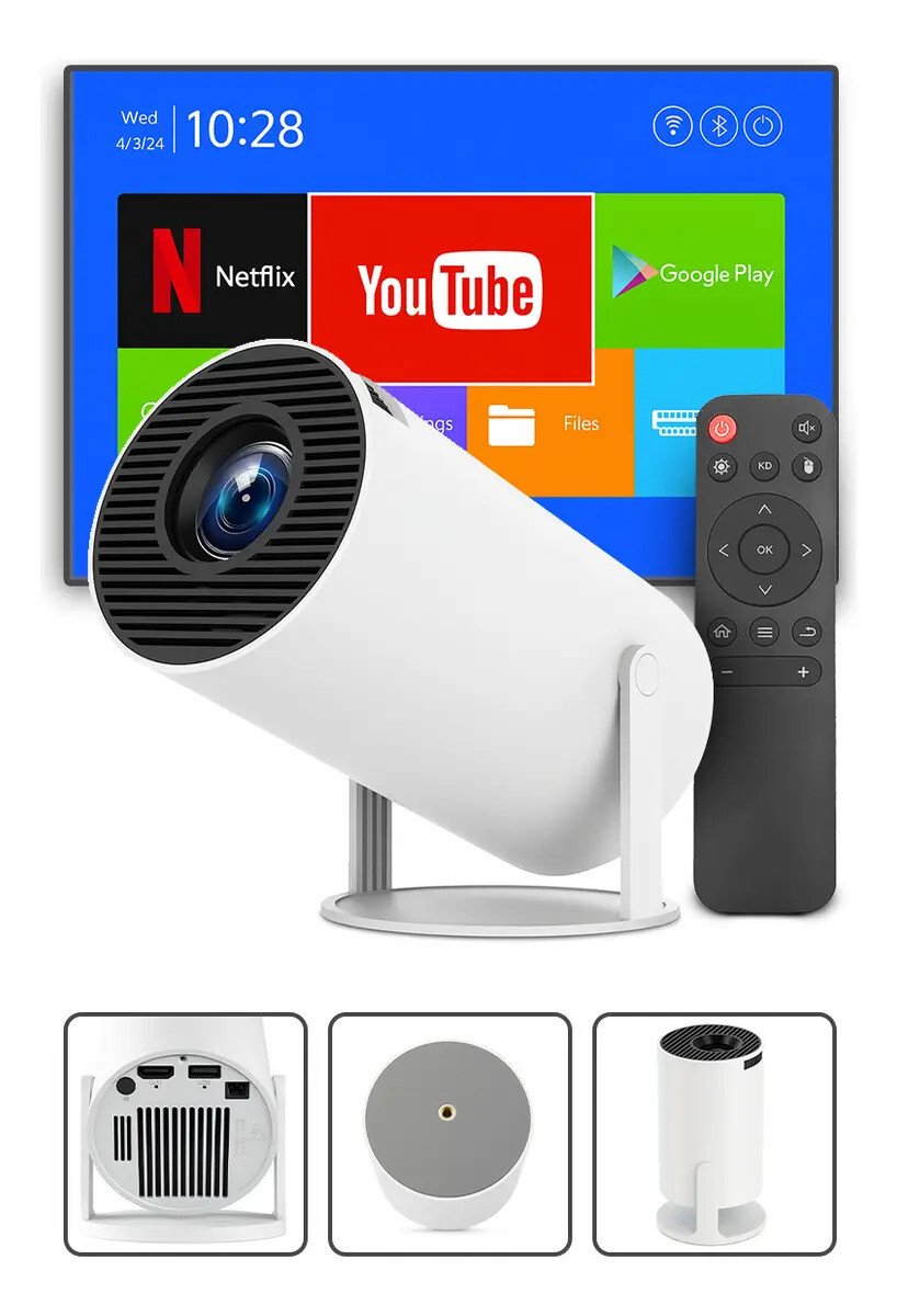 Mini Projetor Davely Hy300 4k Android Com Wi-fi E Bluetooth Branco 127/220v Mini Projetor Davely Hy300 4k Android Com Wi-fi E Bluetooth Branco 127/220v