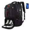 Mochila de Viagem 50L Yorepek 9822 preta, impermeável, com compartimento para notebook 17 polegadas e porta USB