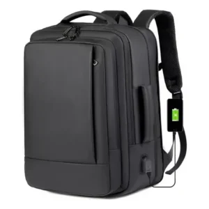 Mochila Dos Homens Com Faixa Impermeável Para Expansão Preto Liso