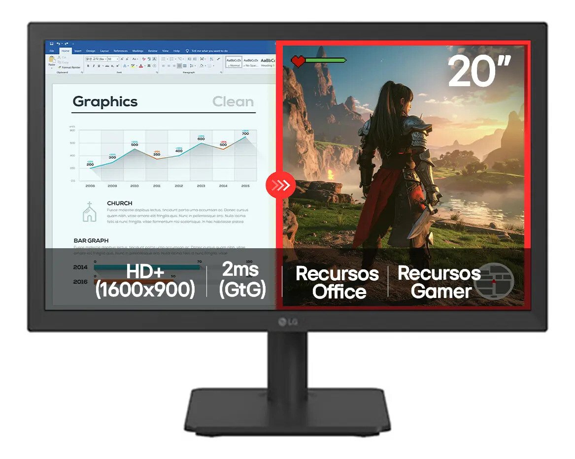 Monitor LG Led Home & Office 20u401a-b Tela 20 Hd+, LG Switch, Modo Leitura E Flicker Safe, Hdmi, Vga, 2ms (gtg), 75hz,... Preto 127/220v Monitor LG Led Home & Office 20u401a-b Tela 20 Hd+, LG Switch, Modo Leitura E Flicker Safe, Hdmi, Vga, 2ms (gtg), 75hz,... Preto 127/220v