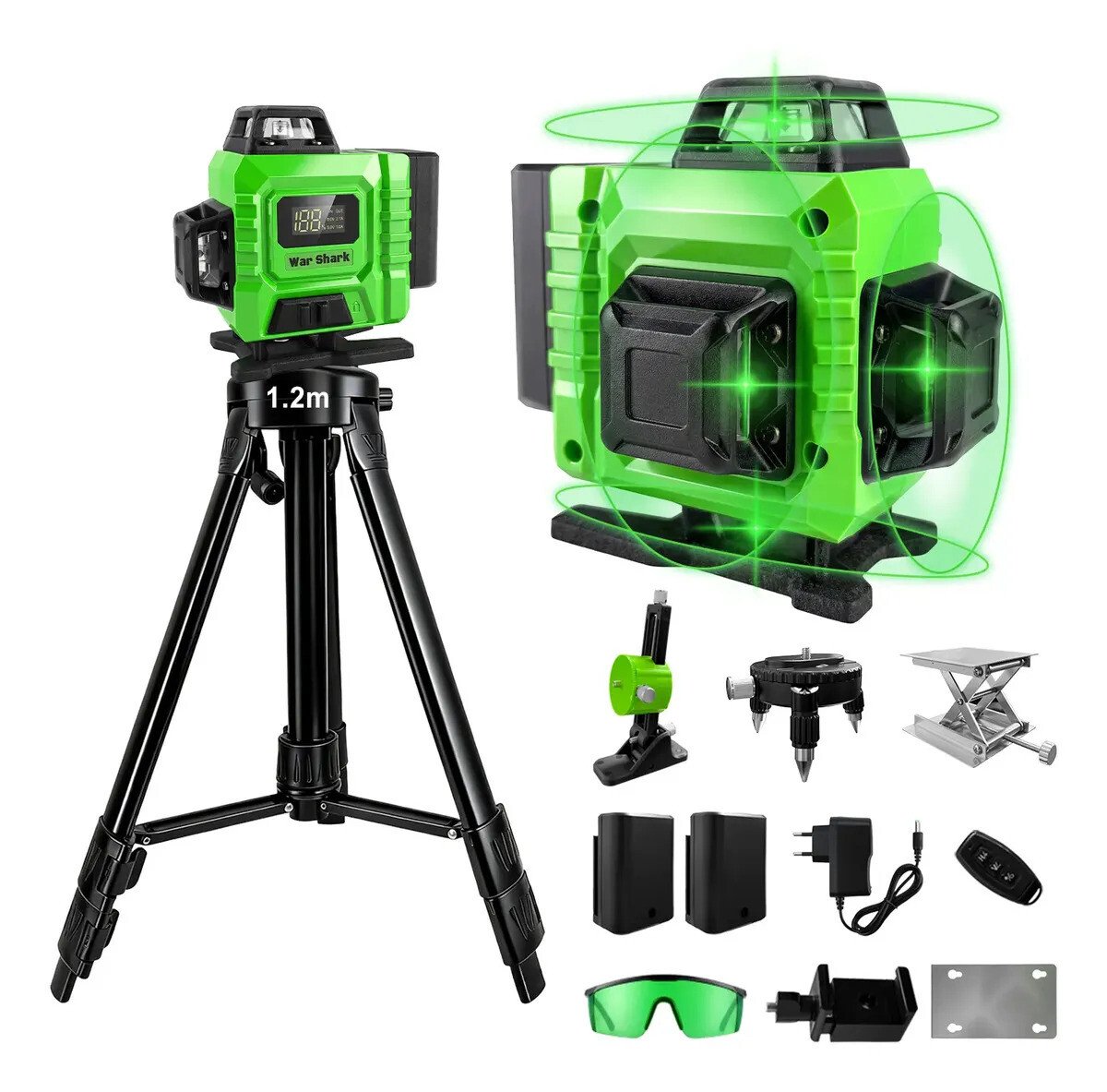 Nível Laser Verde 16 Linhas War Shark 2 Bateria+1.2m Tripé Nível Laser Verde 16 Linhas War Shark 2 Bateria+1.2m Tripé