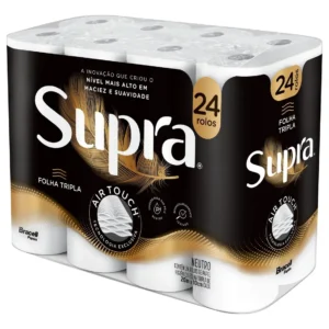 Pacote de papel higiênico Supra Folha Tripla com 24 rolos para higiene pessoal