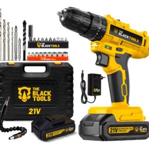 Parafusadeira Furadeira De Impacto A Bateria 21v 3/8 Bivolt 1400 Rpm Com Acessórios E Maleta Tb-21pzw The Black Tools Amarelo 127/220v 60 Hz