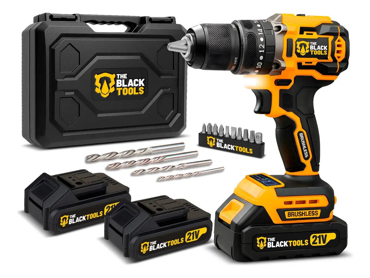 Parafusadeira Furadeira De Impacto Profissional Sem Fio 2 Baterias 21v Com Maleta Tb-21yx The Black Tools Amarelo E Preto 127/220v 60hz Parafusadeira Furadeira De Impacto Profissional Sem Fio 2 Baterias 21v Com Maleta Tb-21yx The Black Tools Amarelo E Preto 127/220v 60hz