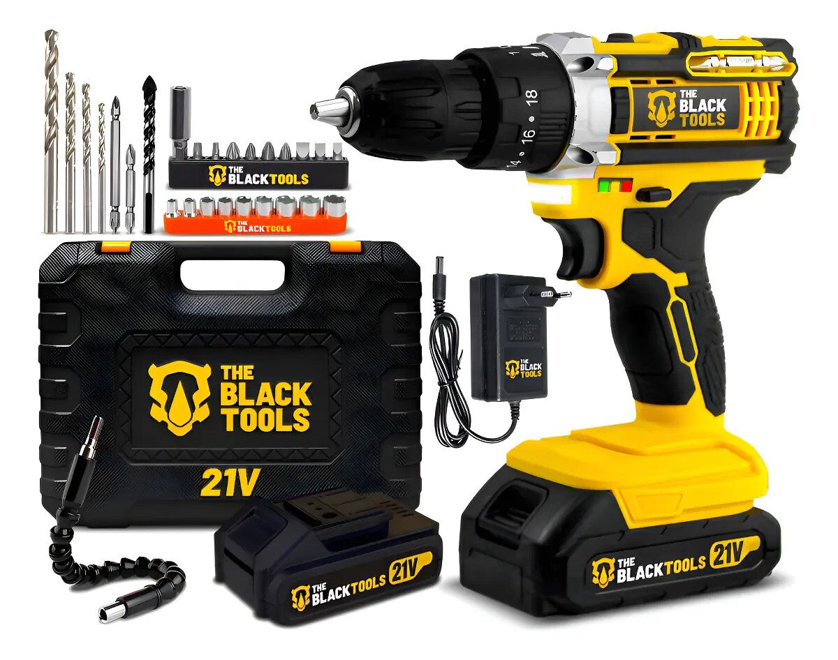 Parafusadeira Furadeira De Impacto The Black Tools Profissional Tb-21px 2 Baterias Com Maleta 60hz Amarelo 127/220v Parafusadeira Furadeira De Impacto The Black Tools Profissional Tb-21px 2 Baterias Com Maleta 60hz Amarelo 127/220v