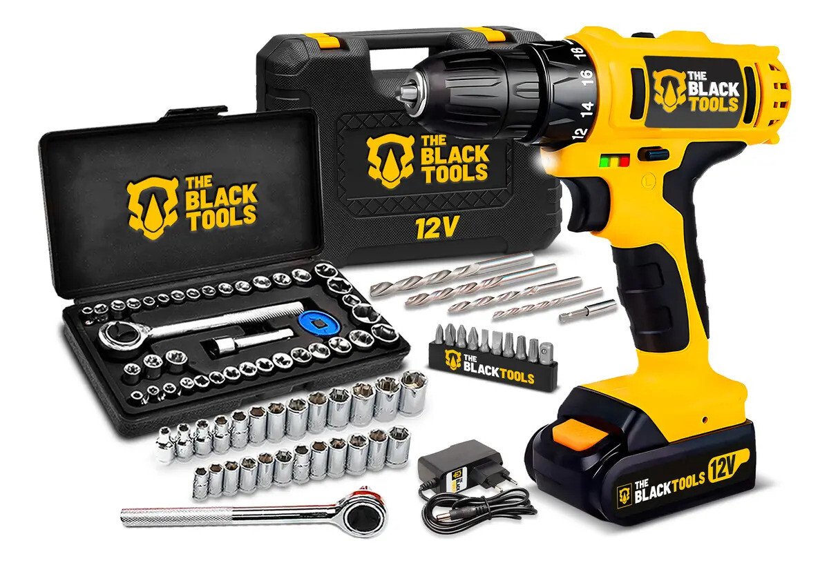 Parafusadeira Furadeira Sem Fio Bateria 12v P/ Madeira Metal Tb-12e The Black Tools Com Jogo De Soquetes 40 Peças Amarelo 127/220v 50/60hz Parafusadeira Furadeira Sem Fio Bateria 12v P/ Madeira Metal Tb-12e The Black Tools Com Jogo De Soquetes 40 Peças Amarelo 127/220v 50/60hz