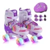 Patins Quad Lindo Rosa Ajustável com Kit Proteção e Rodinhas de Led para Crianças