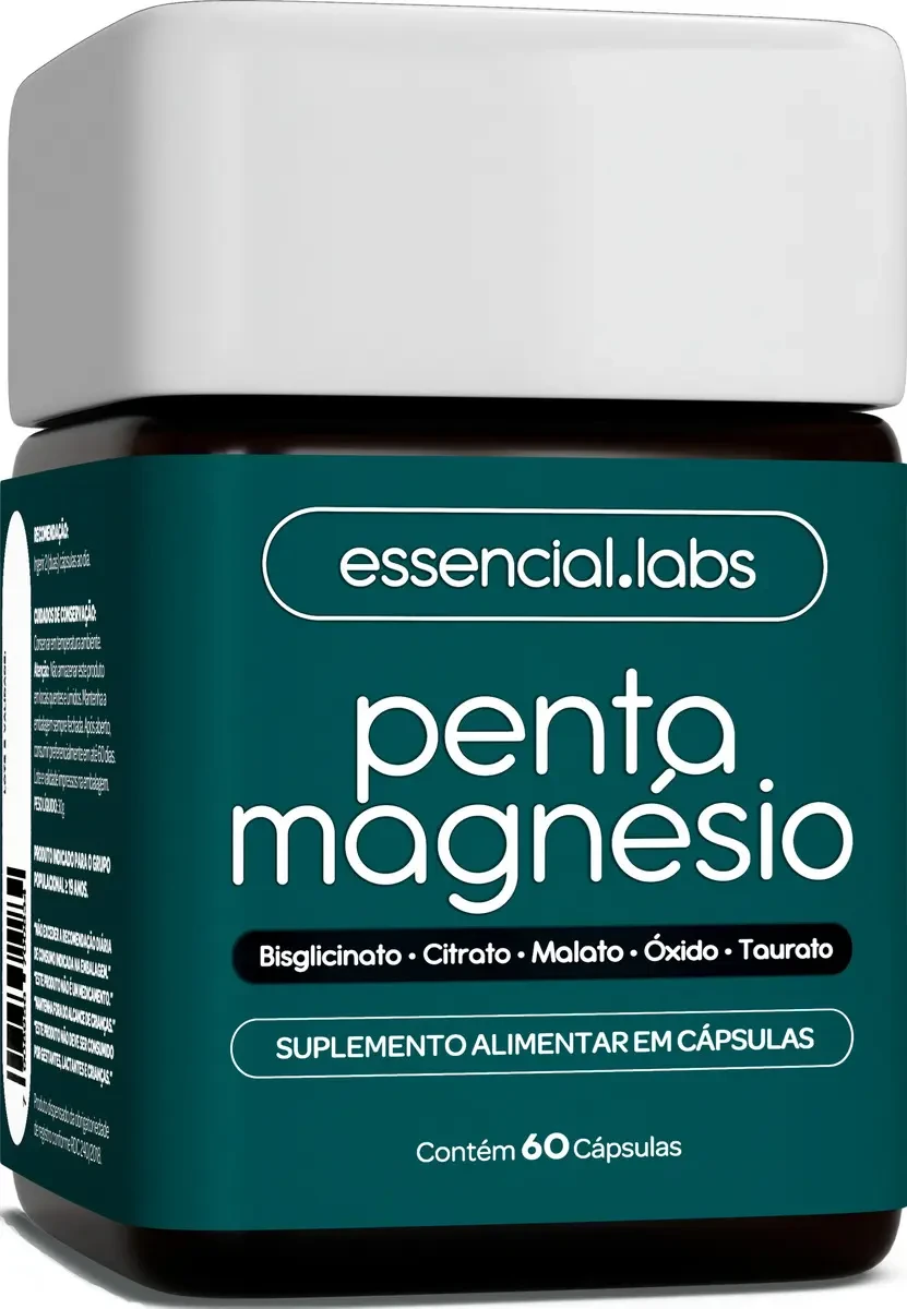 Penta Magnésio Essencial Labs Original com 5 Tipos de Magnésio Penta Magnésio Essencial Labs pote com 60 cápsulas