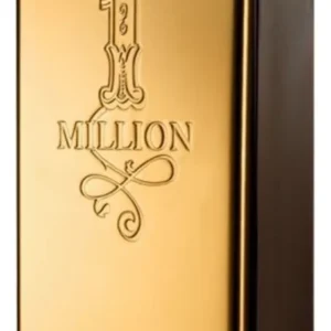 Frasco dourado do Perfume Rabanne 1 Million Eau de Toilette 200 ml com logomarca e tampa dourada