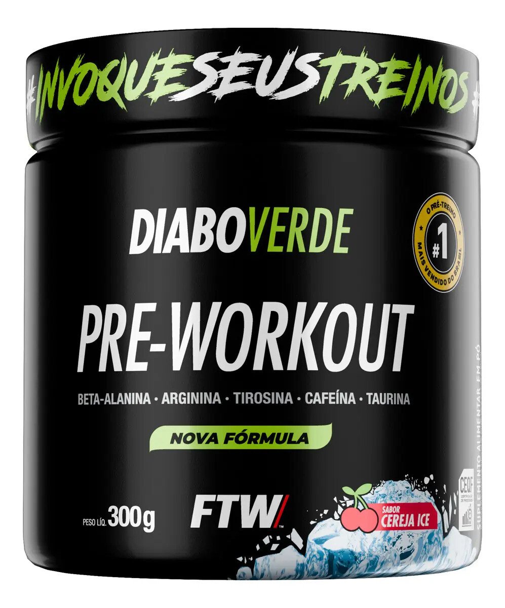 Pré Treino Diabo Verde Cereja Ice FTW 300g Original Melhor Preço Pote de Pré Treino Diabo Verde Cereja Ice FTW 300g Original