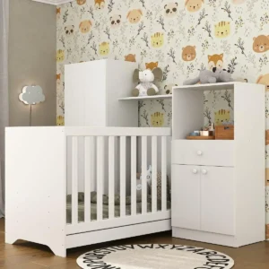 Quarto Infantil com Berço 3 Em 1 Luíza Multimóveis Branco, Berço infantil Multimóveis, Quarto completo para bebê Multimóveis, Móveis infantis brancos