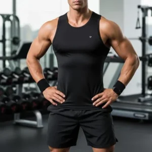 Regata Dry Fit Masculina Academia Treino Voker, modelo masculino vestindo regata dry fit, Voker fitness