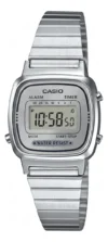 Relógio Feminino Casio Vintage Mini Ícone Retrô Prata com pulseira de aço inoxidável e tela digital clássica