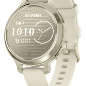 Relógio Garmin Lily 2 Active Lunar Gold Pulseira Branca de Silicone com Monitor Cardíaco de Pulso e GPS