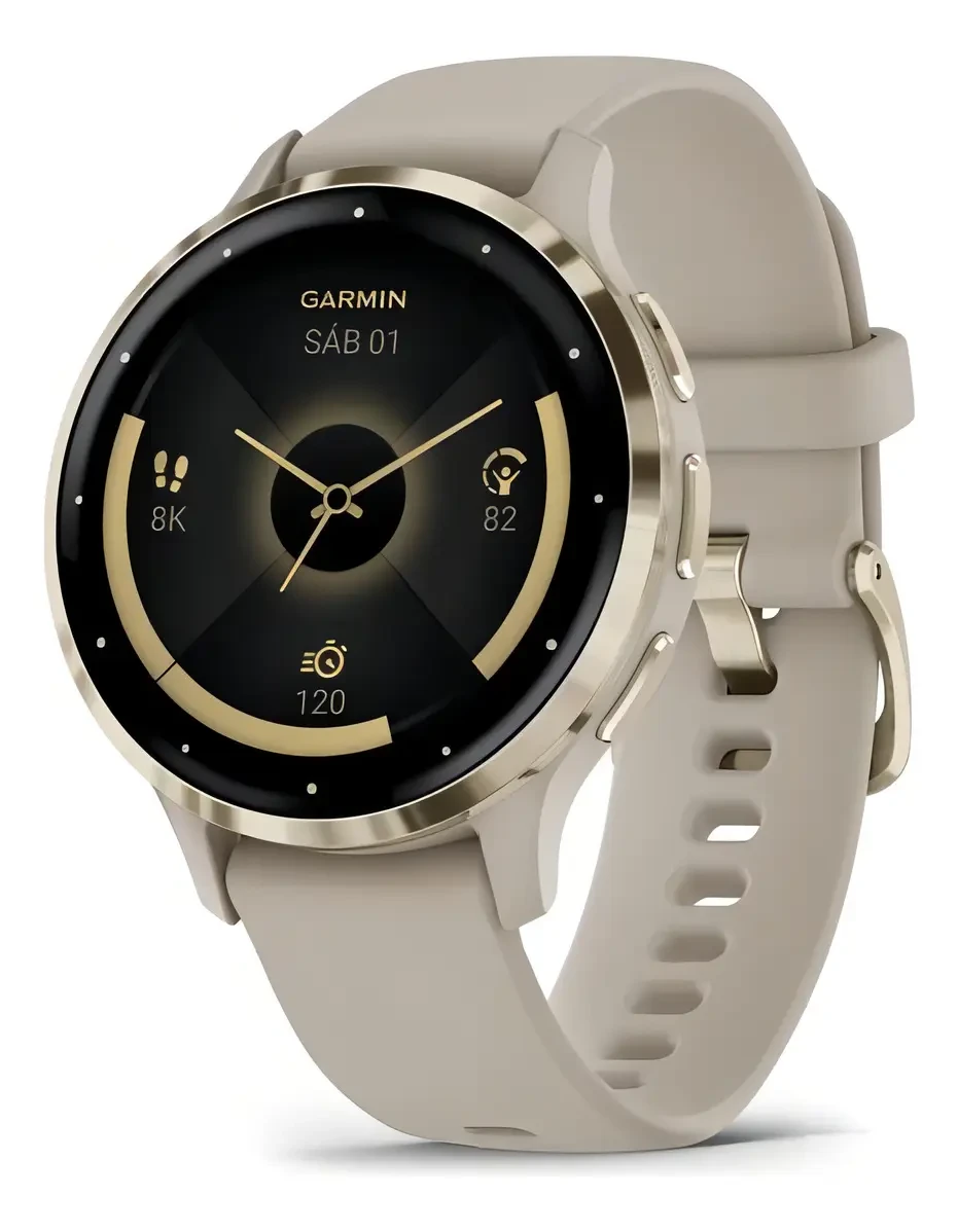 Relógio Garmin Venu 3S Cinza Dourado Bege Mesh Cinza Relógio Garmin Venu 3S Cinza Dourado Bege Mesh Cinza
