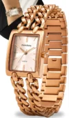 Relógio Mondaine Feminino Rosé de Pulso Pulseira Aço Inoxidável Quadrado