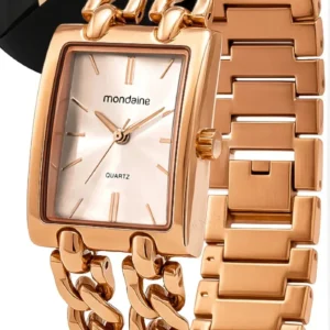 Relógio Mondaine Feminino Rosé de Pulso Pulseira Aço Inoxidável Quadrado