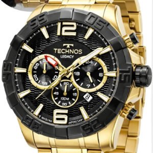 Relógio Technos Masculino Legacy Cronógrafo Aço Dourado Preto 100m