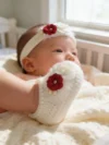 Sapatinho Tricô Bebê Pantufa Sv Baby Lar Rosa Branco Macio Fofo