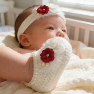 Sapatinho Tricô Bebê Pantufa Sv Baby Lar Rosa Branco Macio Fofo
