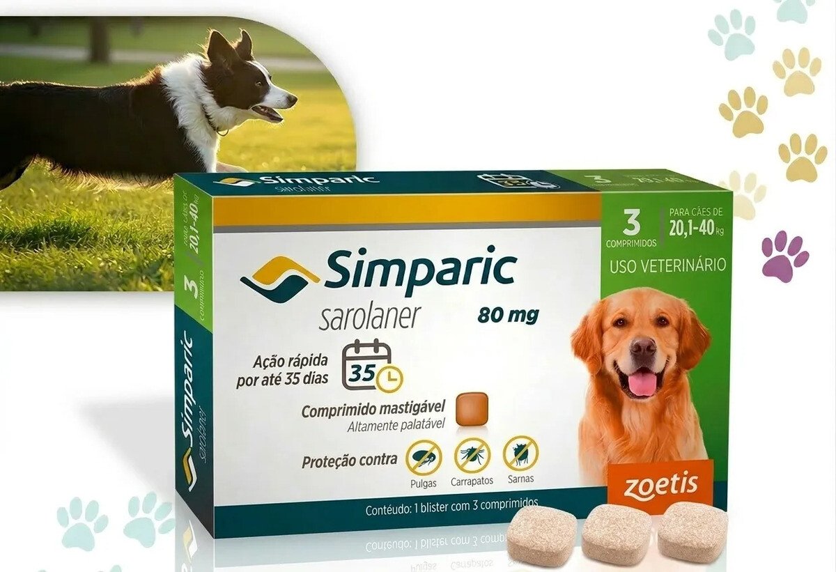 Simparic 80mg Antipulgas 20 A 40kg Zoetis 3 Comprimidos Simparic 80mg Antipulgas 20 A 40kg Zoetis 3 Comprimidos