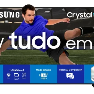 Smart TV Samsung Crystal UHD 4K 50 polegadas preta, modelo U8600f, em ambiente moderno