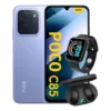 Smartphone Xiaomi Poco C85 256GB lançamento 2026 na cor preta com tela ligada mostrando o sistema operacional