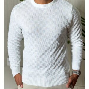 Suéter Masculino Lã Tricot Manga Longa Xadrez Blusa De Frio