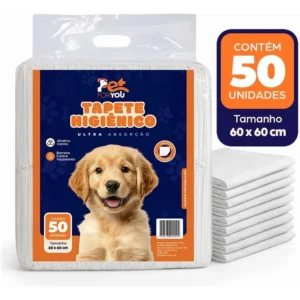 Tapete Higiênico Pet 50 Unidades 60×60 Descartável Cão Gato