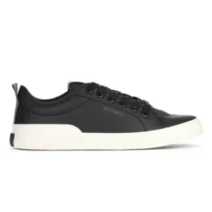 Tênis Aramis Deep Leather Masculino Preto Com Cadarço De Couro Em Fundo Escuro