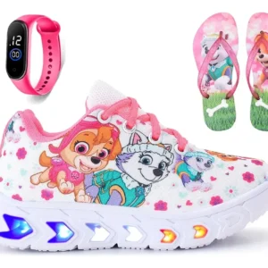 Tenis Feminino Infantil Led Patrulha Canina com Luzes e Chinelo Brinde