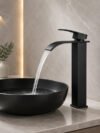 Torneira Monocomando Cascata Inox Bica Alta Luxo Preto Fosco para Banheiro e Cozinha