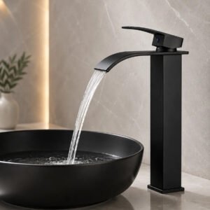 Torneira Monocomando Cascata Inox Bica Alta Luxo Preto Fosco para Banheiro e Cozinha