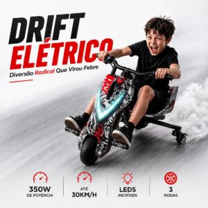 Triciclo Patinete Elétrico Drift 350w Presente +kit Proteção Vermelho E Branco
